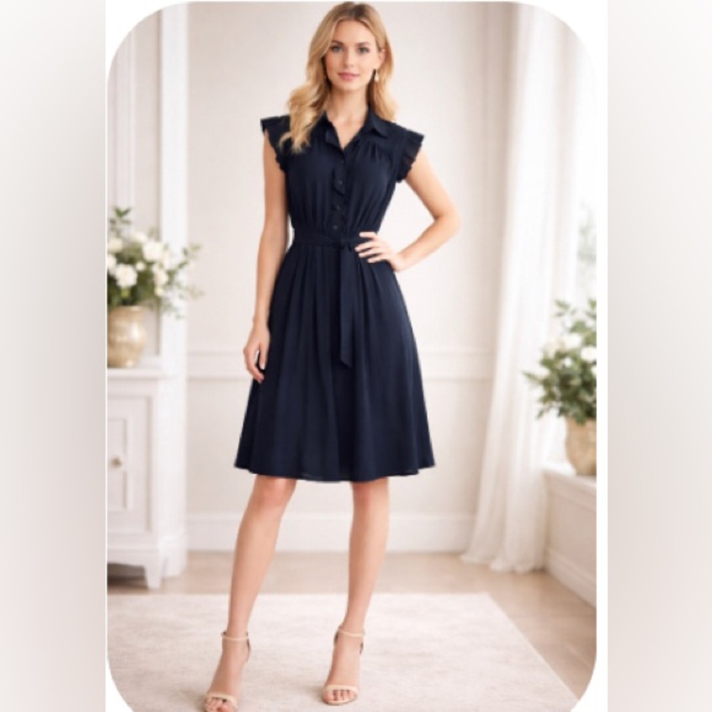 New ELIE TAHARI PLEATED BELTED SLEEVELESS DRESS
